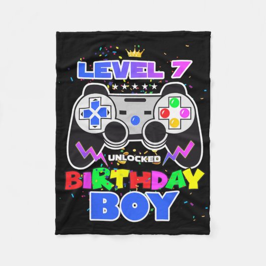 Birthday Boy Level 7 Unlocked Video Game 7th Birth Fleece Deken (Voorkant)