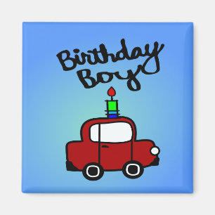 Birthday Boy met kaars en rode auto Magneet