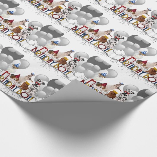Birthday Boy Pack met honden met ballonnen Cadeaupapier (Hoek)