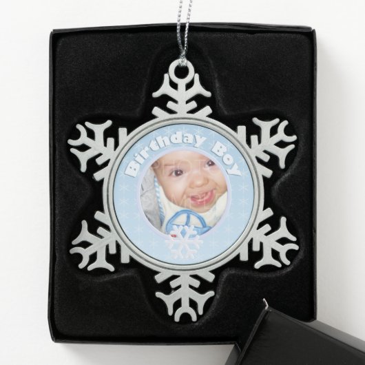 Birthday Boy Photo Winter Onederland Tin Sneeuwvlok Ornament (Kistje)