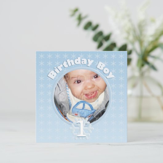 Birthday Boy Photo Winter Onederland Uitnodiging (Staand voorkant)
