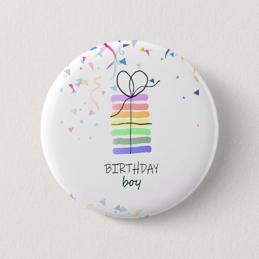 Birthday Boy Pin met Confetti Ronde Button 5,7 Cm (Voorkant)