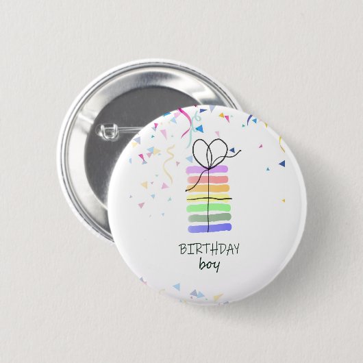Birthday Boy Pin met Confetti Ronde Button 5,7 Cm (Voorkant /achterkant)