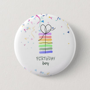 Birthday Boy Pin met Confetti Ronde Button 5,7 Cm