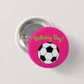 Birthday Boy Pink Party Button voetbalsport (Voorkant /achterkant)