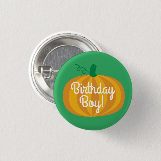 Birthday Boy Pumpkin Badge Pin Button (Voorkant /achterkant)