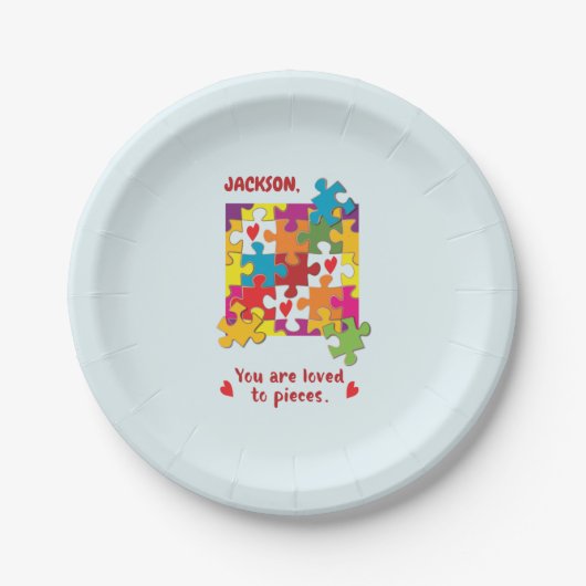 Birthday Boy Puzzle Love to Piecces Papieren Bordje (Voorkant)