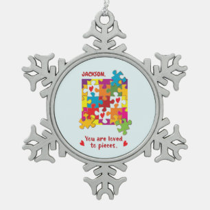 Birthday Boy Puzzle Love to Piecces Tin Sneeuwvlok Ornament