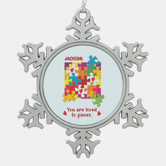 Birthday Boy Puzzle Love to Piecces Tin Sneeuwvlok Ornament (Voorkant)