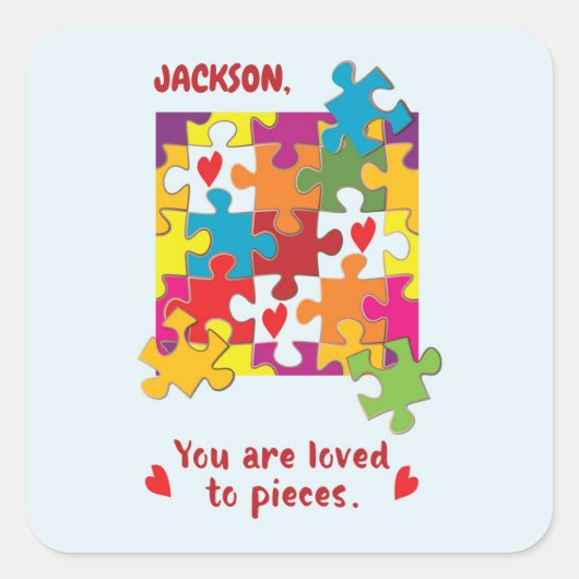 Birthday Boy Puzzle Love to Piecces Vierkante Sticker (Voorkant)