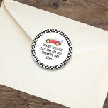 Birthday Boy Race Car Whimsical Return Address Ronde Sticker<br><div class="desc">Deze leuke race Kinderen verjaardagsfeestje is uitgerust met kinderen verjaardagsfeestjes simpele jongen, aangepaste return address label met racewagens met racewedstrijdformule NASCAR, een snelheidsleerder onder de vlag schattig, een sportminimalistische griezelaar, een kleurrijke verjaardagsfeestje, een creatief stijlvol label voor lesgeven, een coole retro typografie auto racing, een kinderverjaardagsfeestje, een envelop voor kinderen...</div>