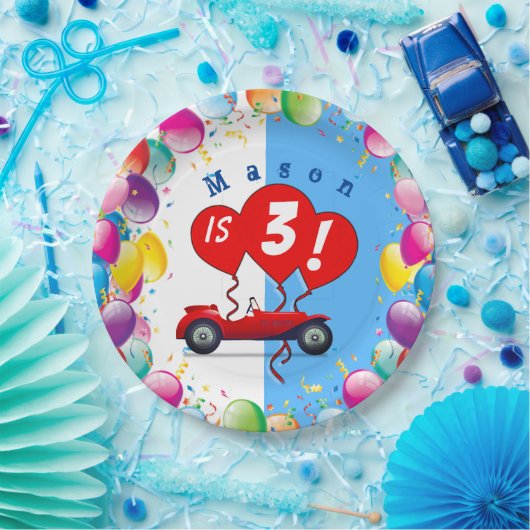 Birthday Boy Racecar en Balloons Paper Bord (Feest)