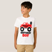 Birthday Boy Red Monster Truck in Leeftijd T-shirt (Voorkant volledig)