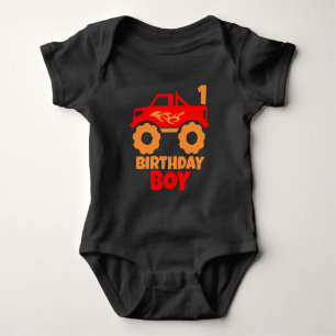 Birthday Boy Red Monster Truck met Leeftijd Sinaas Romper