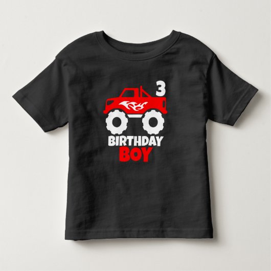 Birthday Boy Red Monster Truck tegen Leeftijd Blac Kinder Shirts (Voorkant)