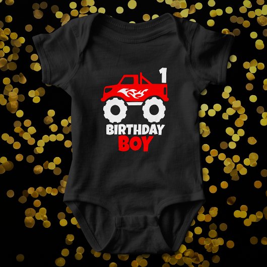 Birthday Boy Red Monster Truck tegen Leeftijd Blac Romper