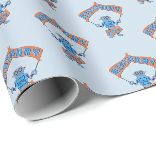 Birthday Boy Robot Cadeaupapier (Rol Hoek)