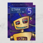 Birthday Boy Robot Comic Book Hero Space SciFi Inv Kaart (Voorkant / Achterkant)