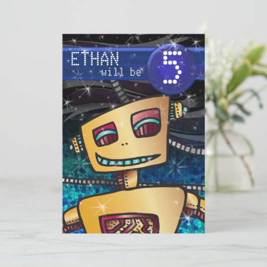 Birthday Boy Robot Comic Book Hero Space SciFi Kaart (Staand voorkant)
