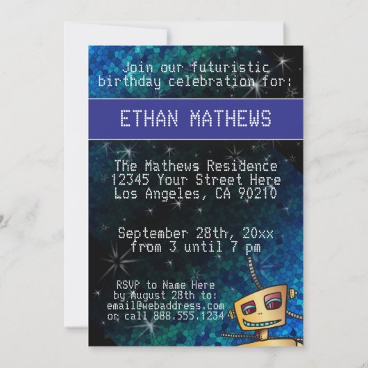 Birthday Boy Robot Comic Book Hero Space SciFi Kaart (Achterkant)