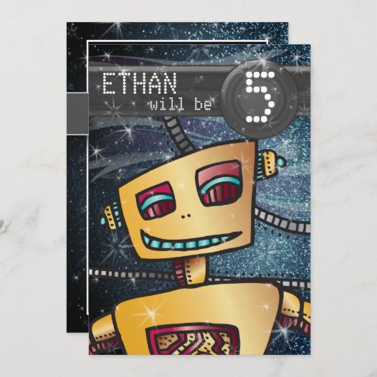 Birthday Boy Robot Comic Book Hero Space SciFi Kaart (Voorkant / Achterkant)