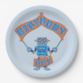 Birthday Boy Robot Papieren Bordje (Voorkant)