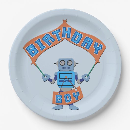 Birthday Boy Robot Papieren Bordje (Voorkant)