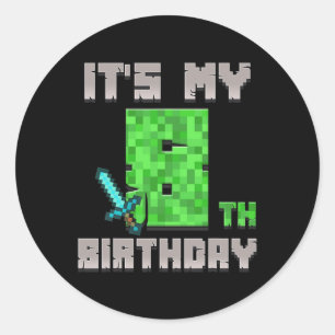Birthday Boy Shirt Het is mijn 8e verjaardag Gamer Ronde Sticker