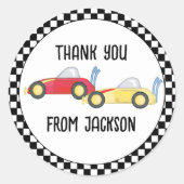 Birthday Boy Simple Race Car Whimsical Bedankt Ronde Sticker (Voorkant)