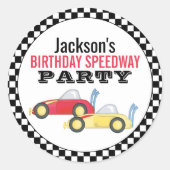 Birthday Boy Simple Race Car Whimsical Ronde Sticker (Voorkant)