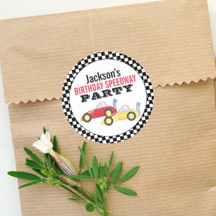 Birthday Boy Simple Race Car Whimsical Ronde Sticker