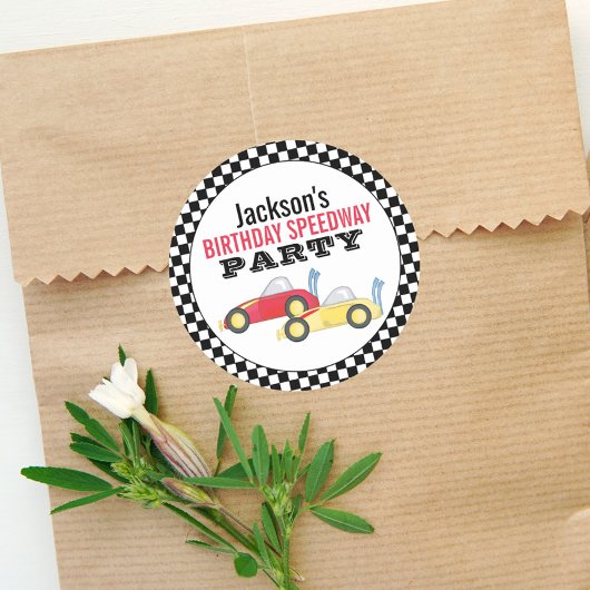 Birthday Boy Simple Race Car Whimsical Ronde Sticker