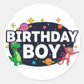 Birthday Boy Space Adventure Ronde Sticker (Voorkant)