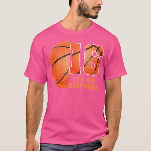Birthday Boy T-shirt 16 Basketbal is mijn 16e verj (Voorkant)