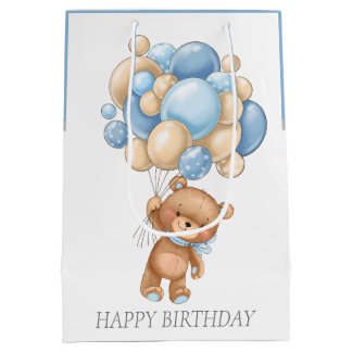 BIRTHDAY Boy Teddy BALLOONS gift Medium Cadeauzakje
