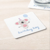 Birthday Boy Teddy Bear Holding een ballon Kartonnen Onderzetters (Schuin)