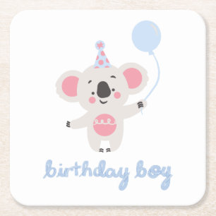 Birthday Boy Teddy Bear Holding een ballon Kartonnen Onderzetters