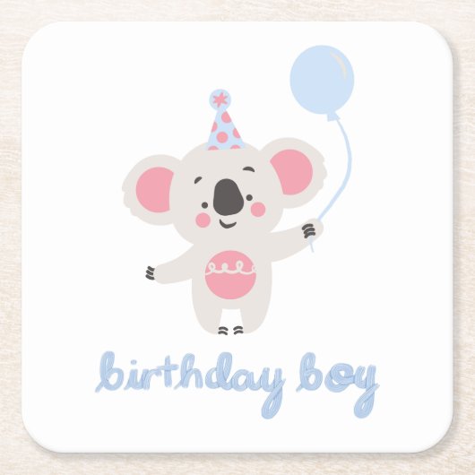 Birthday Boy Teddy Bear Holding een ballon Kartonnen Onderzetters (Voorkant)