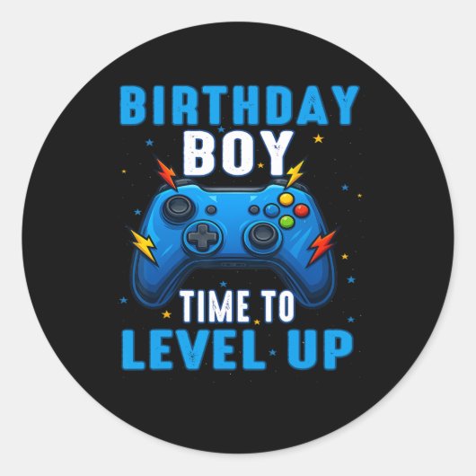 Birthday Boy Time To Level Up Gamer Video Game 7 Y Ronde Sticker (Voorkant)