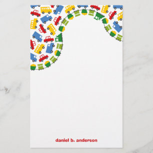 Birthday Boy Toys Colorful Cars Trains Bus Trucks Briefpapier