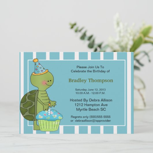 Birthday Boy Turtle Invitation Kaart (Staand voorkant)