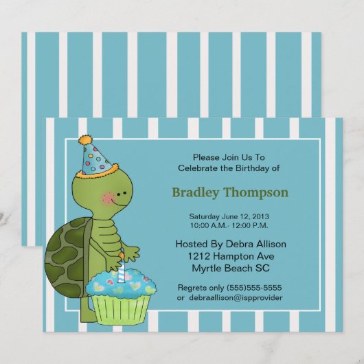 Birthday Boy Turtle Invitation Kaart (Voorkant / Achterkant)