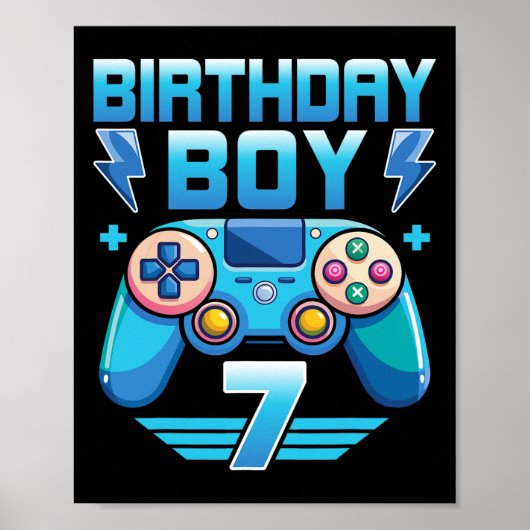Birthday Boy Video Gamer 7th Birthday Party 7 Year Poster (Voorkant)