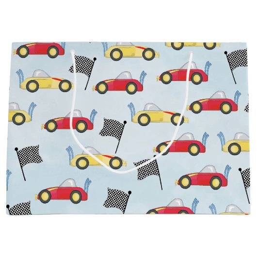 Birthday Boy Whimsical Race Cars Cute Pattern Groot Cadeauzakje (Voorkant)