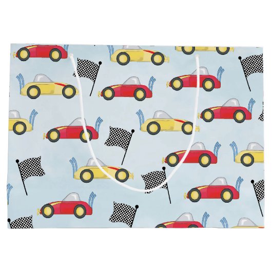 Birthday Boy Whimsical Race Cars Cute Pattern Groot Cadeauzakje (Achterkant)