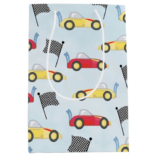 Birthday Boy Whimsical Race Cars Cute Pattern Medium Cadeauzakje (Voorkant)