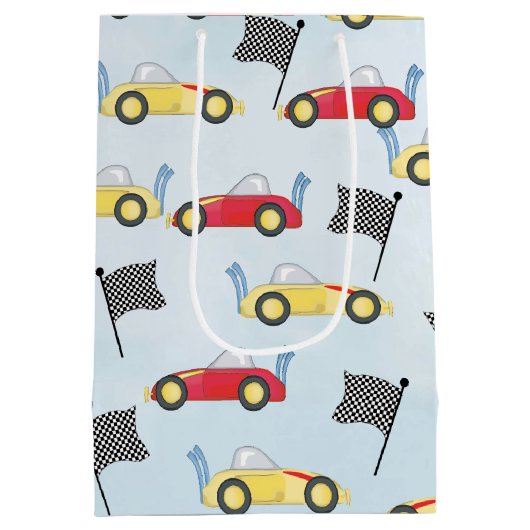 Birthday Boy Whimsical Race Cars Cute Pattern Medium Cadeauzakje (Achterkant)