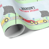 Birthday Boy Whimsical Race Cute Party Cadeaupapier (Rol Hoek)