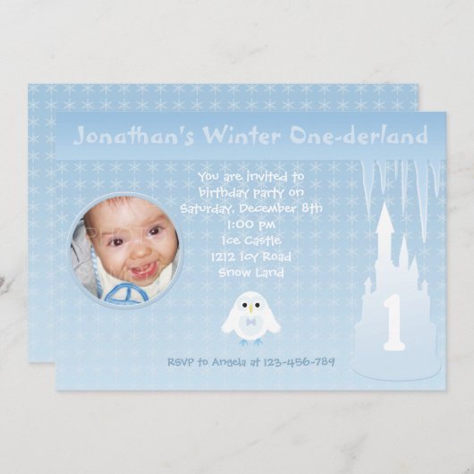 Birthday Boy Winter Onederland uitnodiging (Voorkant / Achterkant)