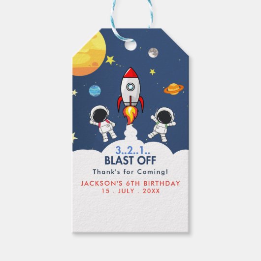 Birthday boy with Astronaut, Space Theme Cadeaulabel (Voorkant)